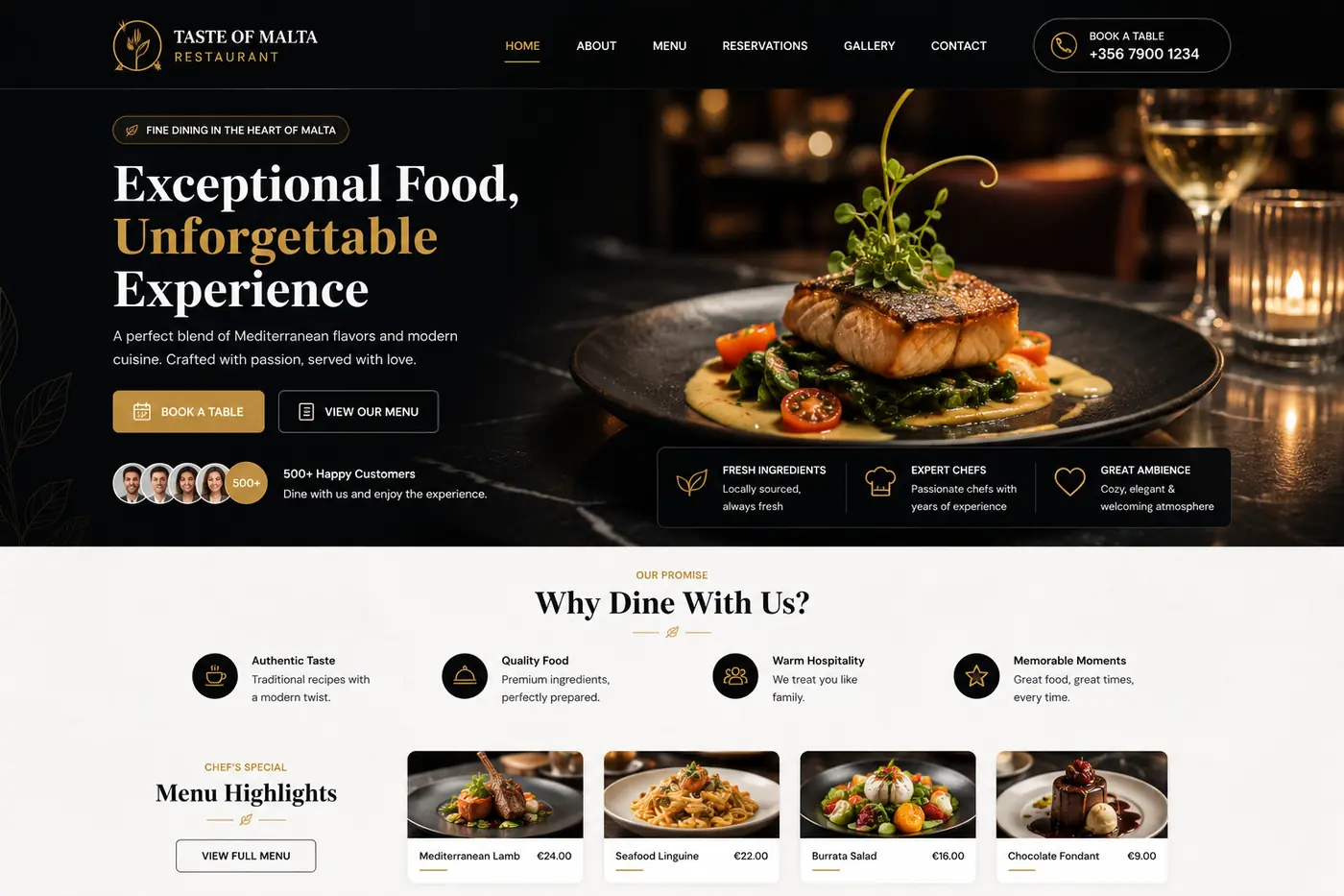 Premium restaurant website