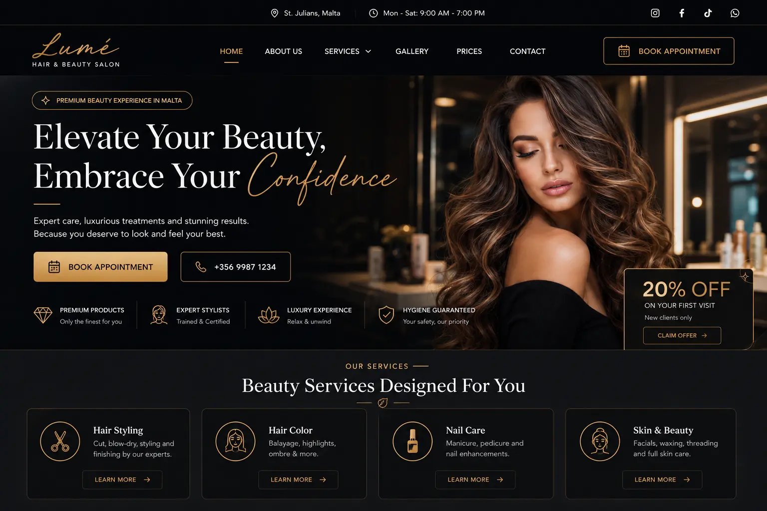 Hair salon website design